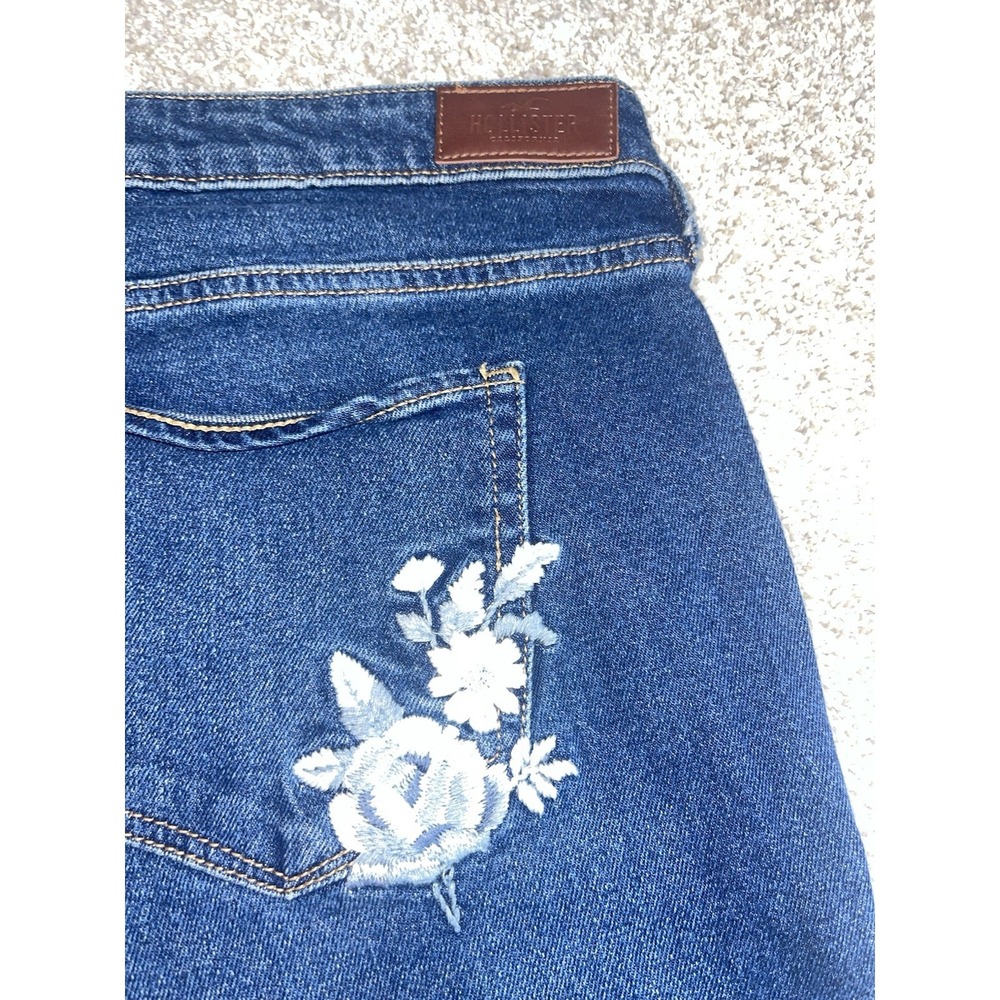 Hollister Womens Super Skinny Embroidered Raw Hem Jeans Vtg Stretch Sz 15R 32x30 - Picture 3 of 8
